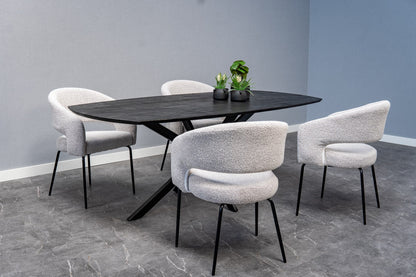 Chaise de salle à manger Aalborg Bouclé beige with black base - 4 chaises pour seulement €33.99 – offre limitée!